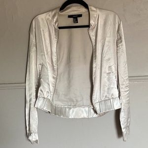 Forever 21 Silver Satin Bomber Jacket